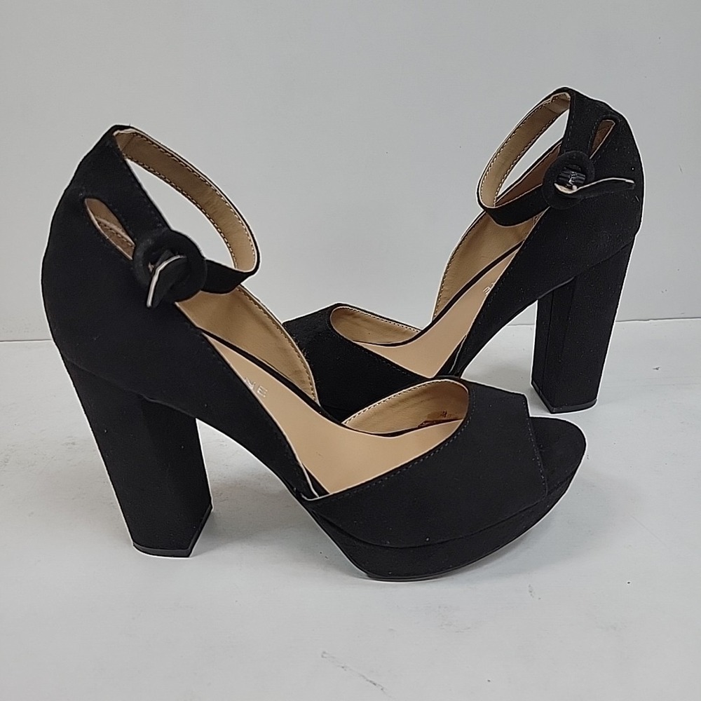 Sun + Stone Black Peep Toe Platform Heels Womens Size 6.5 Block Heel Super Cute - Picture 4 of 8